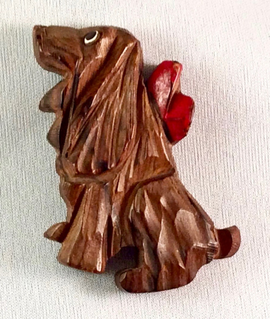 BB5 carved wood dog pin
